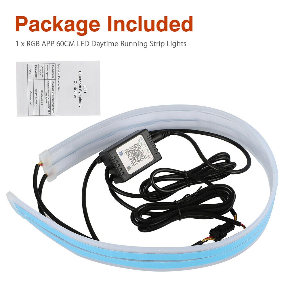 2X 60CM APP RGB Slim Sequential Flexible LED DRL Turn Signal Strip For Headlight