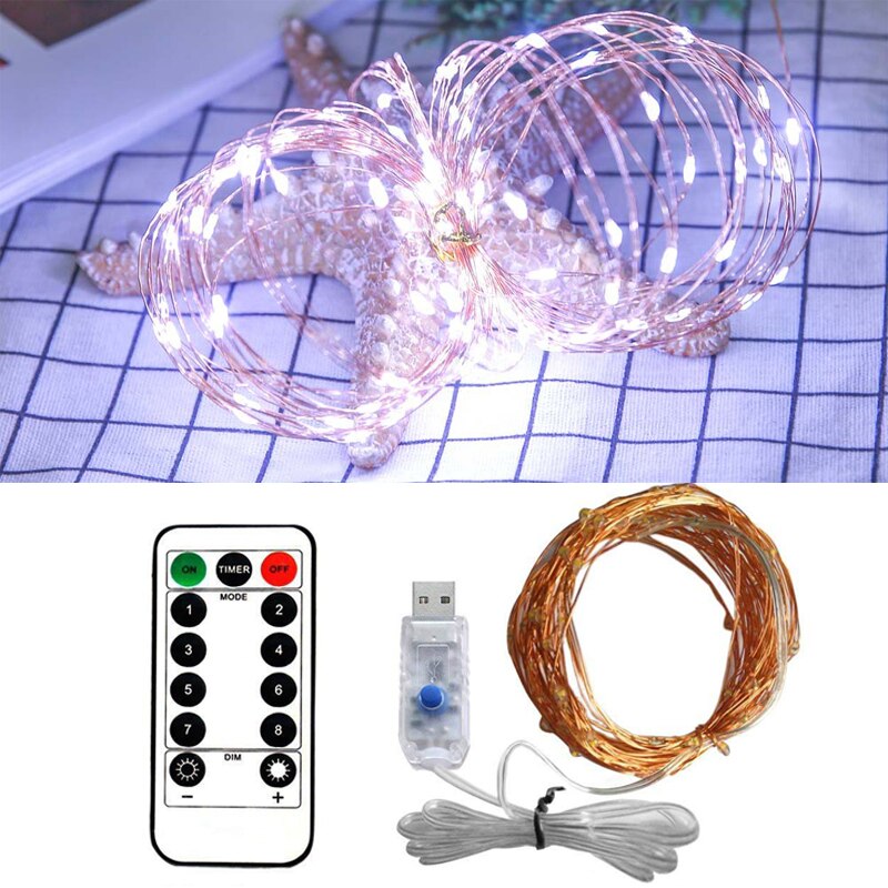 Lampki 5m/10m/20m USB lampki LED na drucie miedzianym girlanda z pilotem wodoodporne świąteczne dekoracje weselne: cool white / 5 m 50 Leds