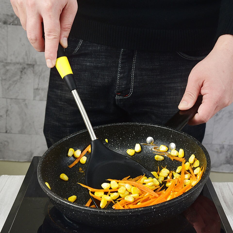 Silikonowe narzędzia kuchenne narzędzia kuchenne zestaw naczyń żółta łopatka łyżka robić zupy z metalowym uchwytem specjalna konstrukcja odporna na ciepło