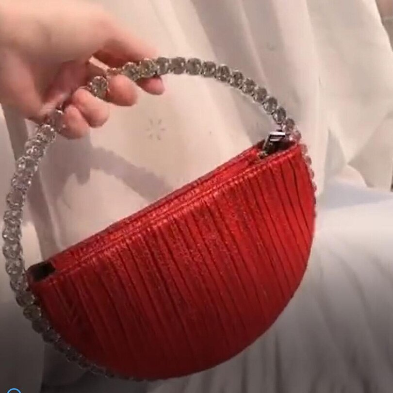 Rhinestone Circular Handle Evening Bag Women Diamonds Round Red Clutch Purse Ladies Chic Handbag Party: Red