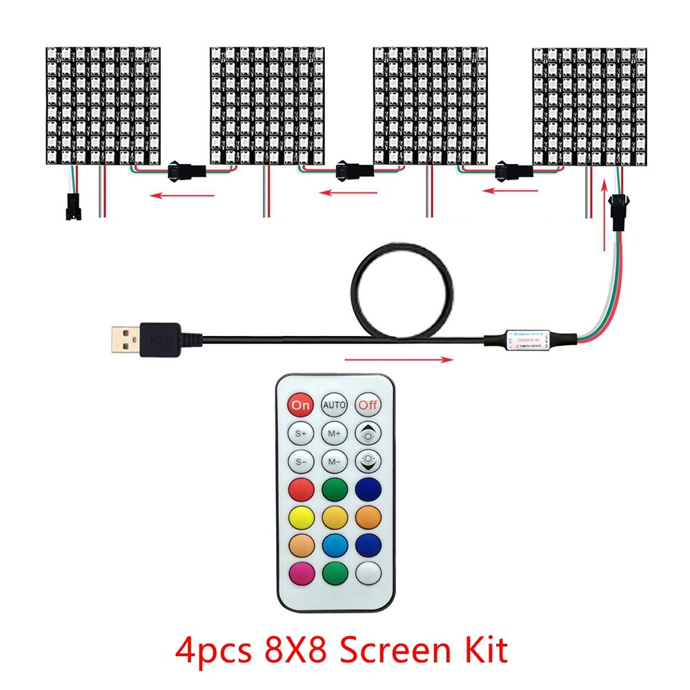 WS2812b 8x32 16x16 8x8 WS2812 Led Pixel Module 21 Keys USB Small Screen Kit Individually Addressable Lamp Beads: 4pcs 8X8 Kit