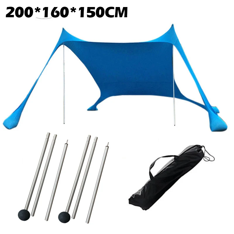 Auvent de plage coupe-vent, tente de plage extérieure, 4 pôles, grand abri solaire, tentes de Camping, parapluie de plage pliant coupe-vent: WHITE