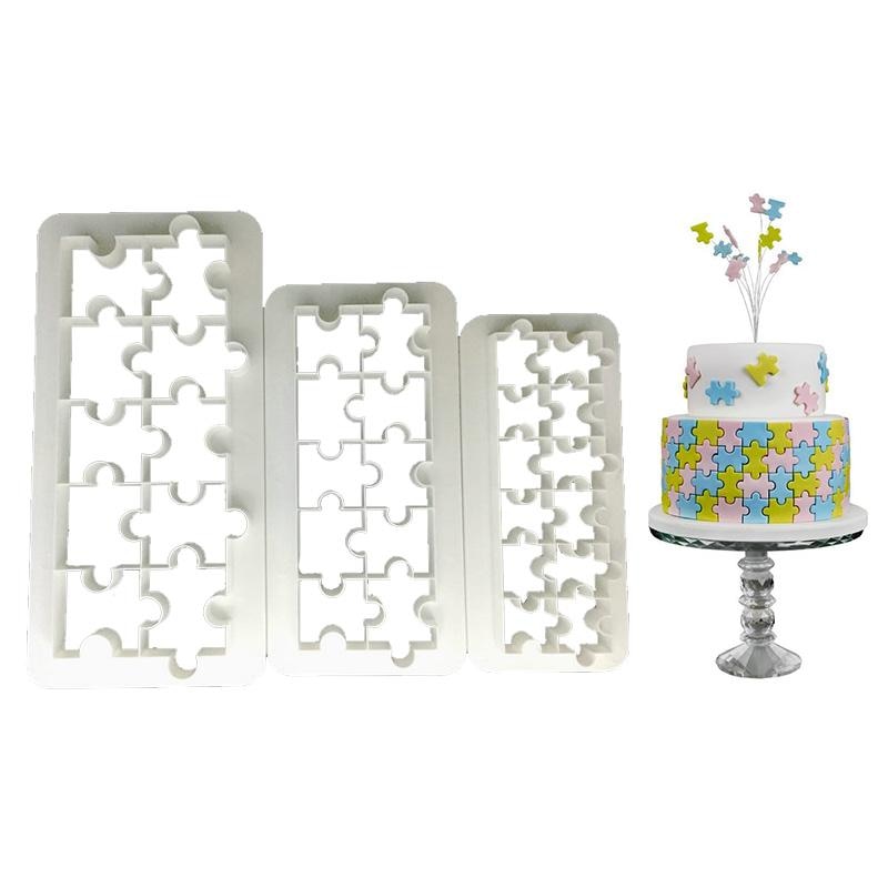 3 stks Puzzel Vorm Geometrische Vorm Fondant Print Mold Biscuit Mold Cupcake Stand