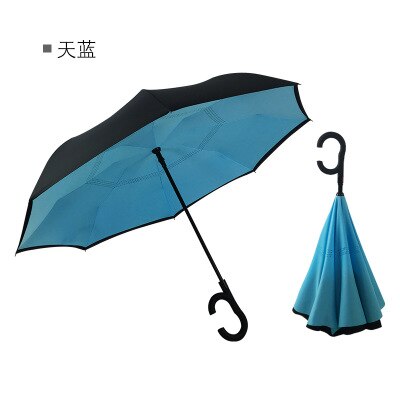 Paraguas para hombre y mujer, sombrilla con mango en C, a prueba de viento, Anti UV invertida, para sol y lluvia: sky blue