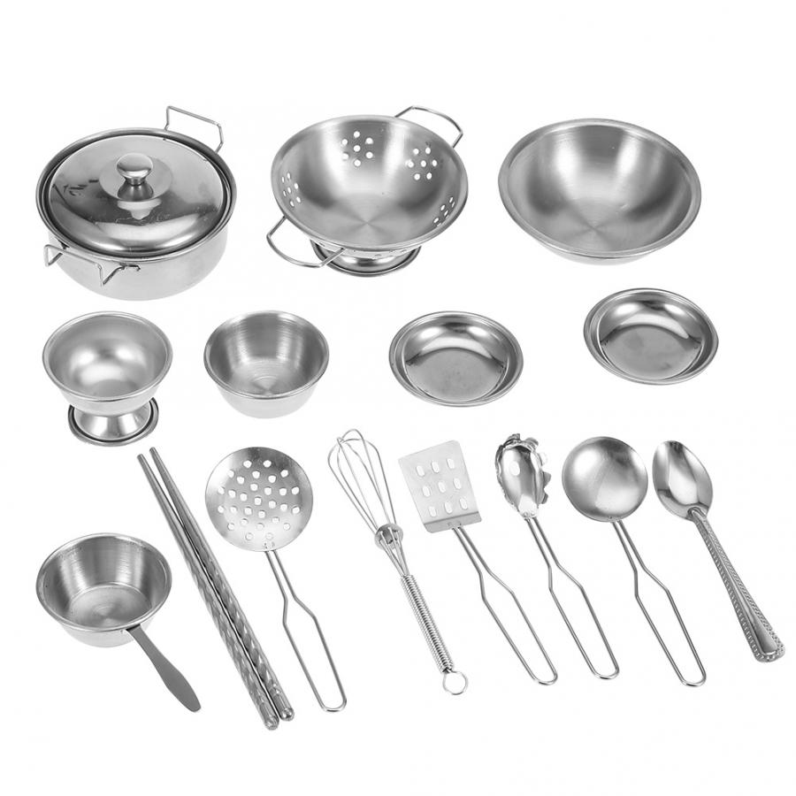 16/25/32Pcs Rvs Miniatuur Koken Set Simulatie Servies Pretend Mini Kinderen Keuken Speelgoed Voor Kinderen jongen: 16pcs