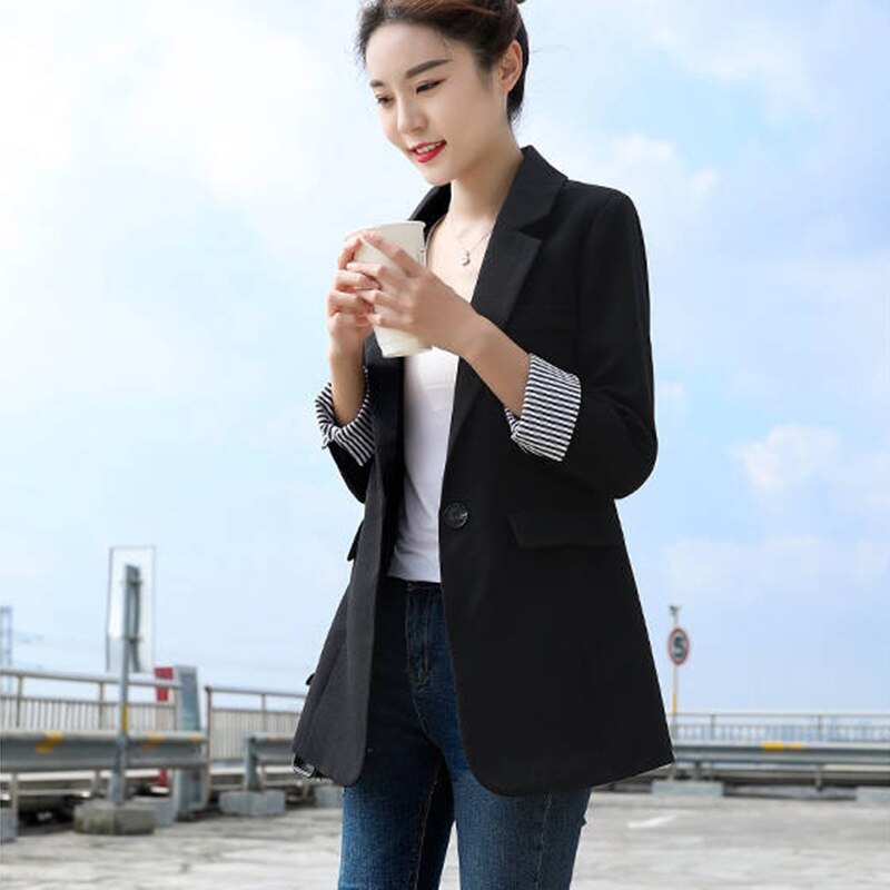 Chaquetas negras de para mujer, , de estilo coreano, para oficina, elegantes chaquetas P258