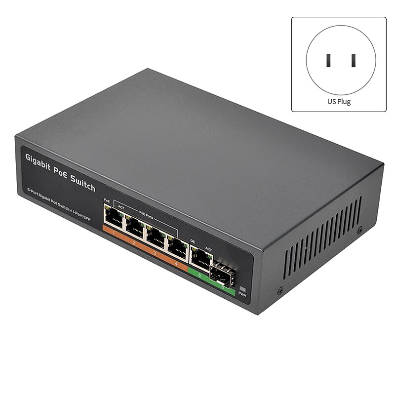 PSE604GS 4 Port Poe + 1 Port Uplink + 1 Port Sfp 65W IEEE802.3At / Af Standaard Alle Gigabit poe Netwerk Switch-Us Plug