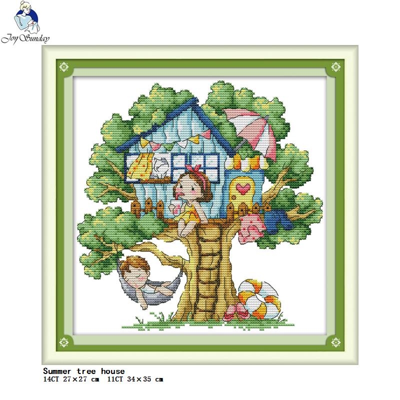 Cartoon Tree House Series Embroidery Counting Cross Stitch Kit 11CT 14CT Stamped Printing Needle and Thread Set Room Decoration