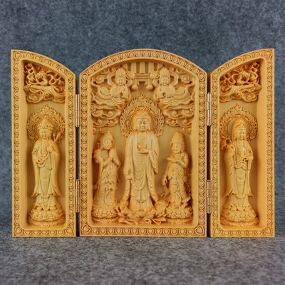 Buddha statue massivt træ tre åbne små buddha statue boligindretning tilbehør håndværk statue: 9
