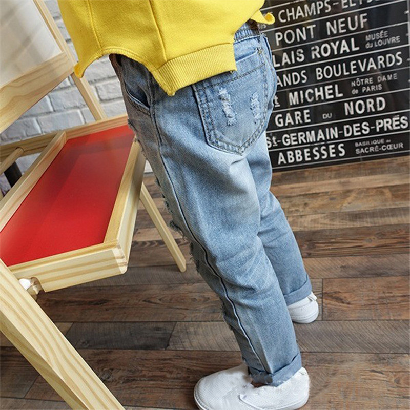 Pantalones vaqueros rotos para bebés y niños, Jeans desgastados ajustados de cintura media, Primavera,