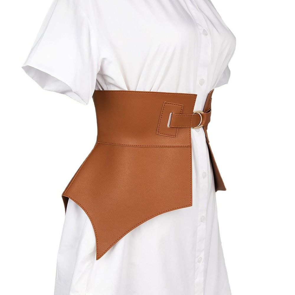 Cinturones irregulares de cuero Pu para mujer, falda larga y ancha de estilo Punk, abrigo de vestir, cinturilla elástica, corsé negro y marrón a la , 1 unidad