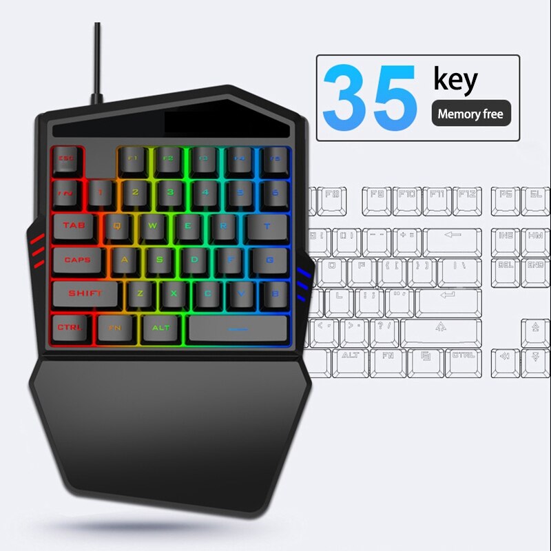 Een Hand Toetsenbord Rgb Gaming Toetsenbord 35 Toetsen Led Linkerhand Mini Toetsenbord Voor Mobiele Game