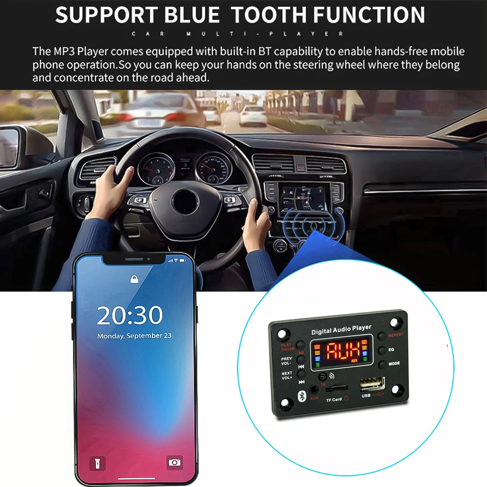12V MP3 Decoder Board Bluetooth5.0 Car MP3 Player USB Recording Module FM AUX Radio For Speaker Handsfree