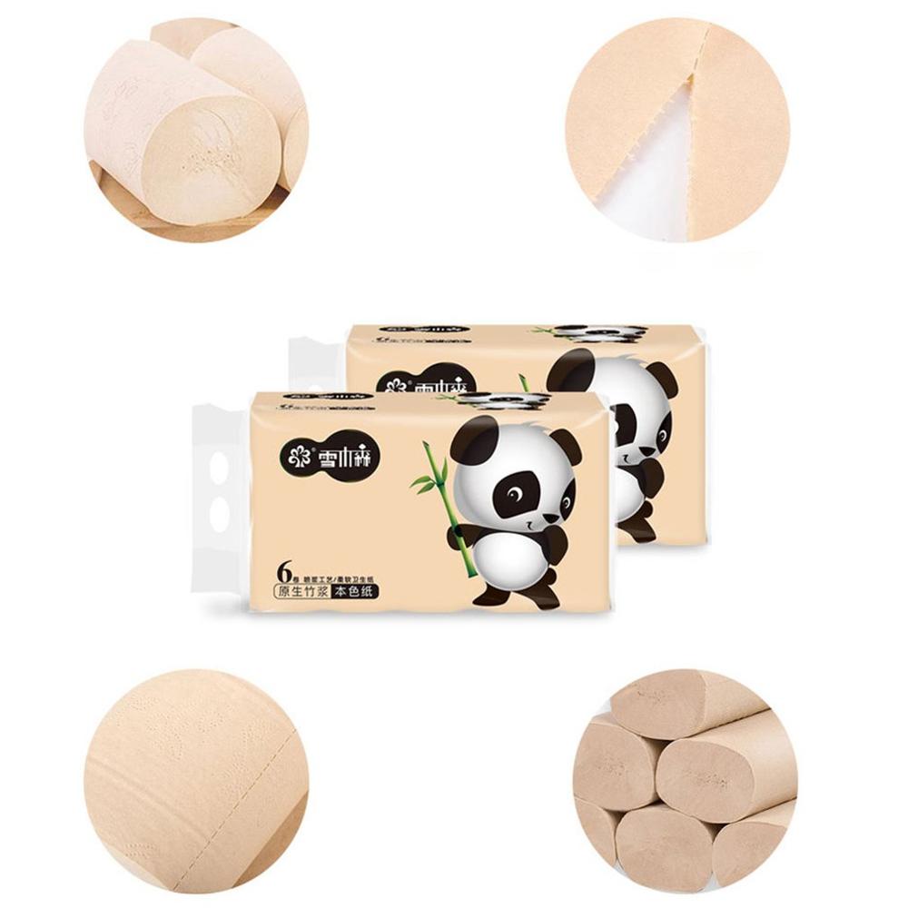 bamboo pulp roll paper 6pcs / bag Household natural bamboo pulp roll paper can be wet water without paper scraps