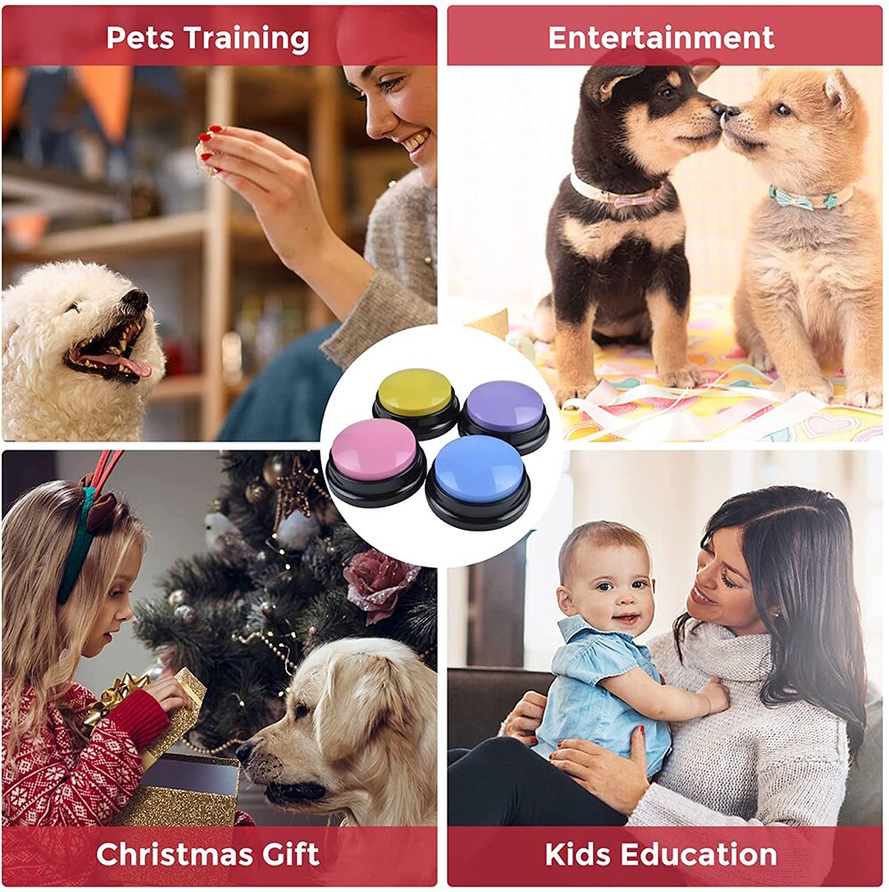 4Pcs Voice Recording Button Recordable Dog Talking Buttons for Communication Dog Voice Command Buttons 30 Second Record