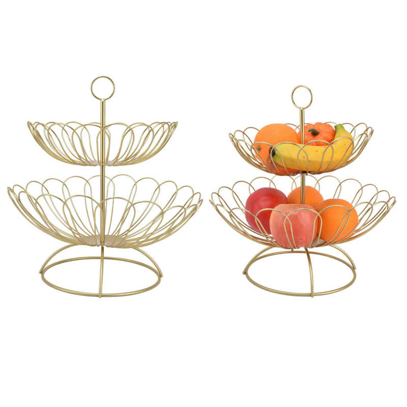 2 Tier Fruit Bowl Iron Gold Fruit Basket for Home Decoration