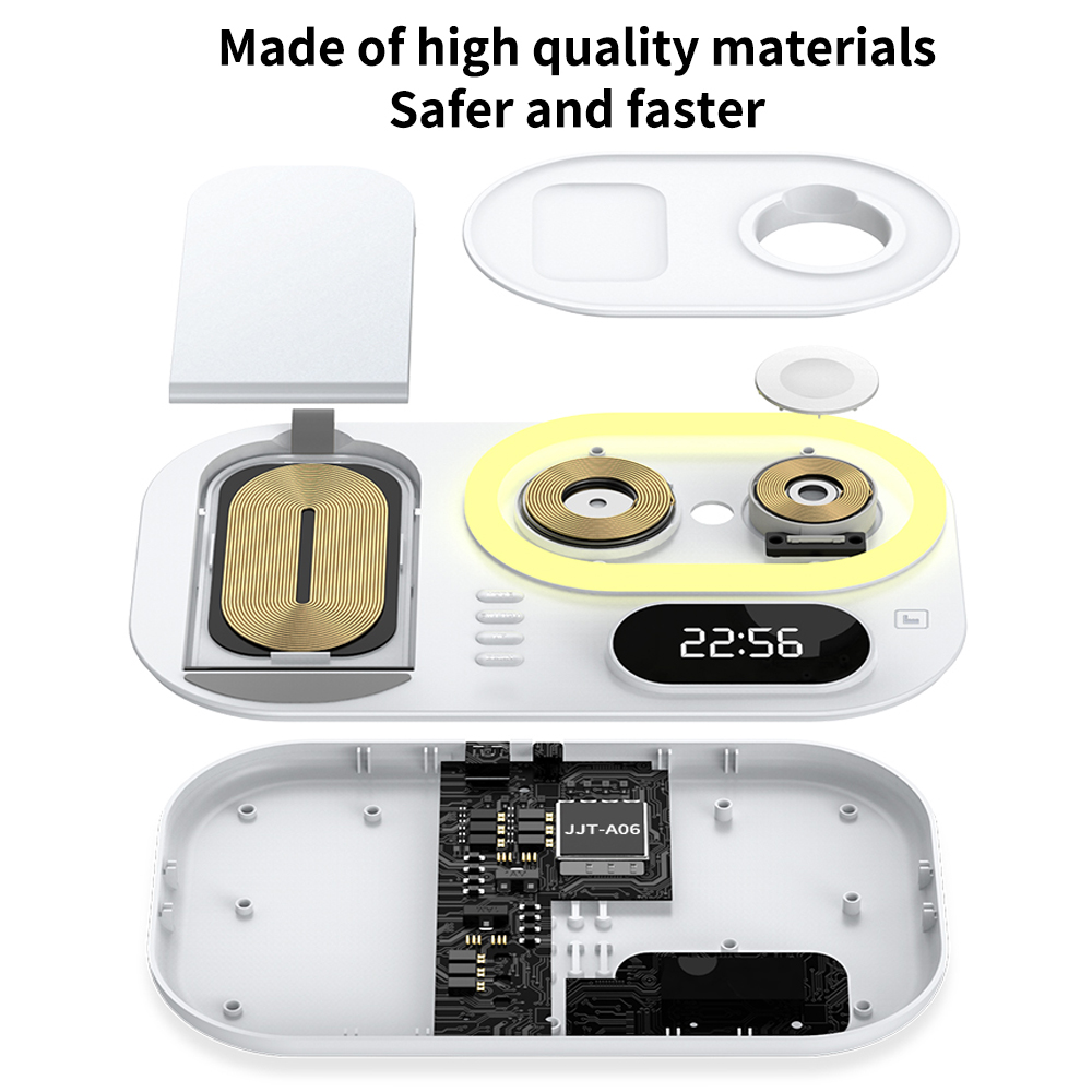 Qi 3 in 1 schnellladestation für iphone 13, 12 11 pro max/apple watch 7, 6 se/ airpods pro, kabelloses ladegerät mit uhrfunktion