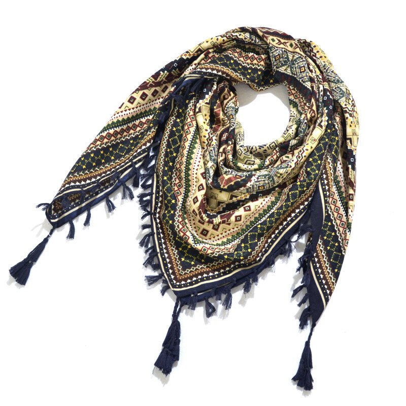 Sjaal Vrouwen Winter Bohemian Vierkante Zakdoek Sjaal Wrap Retro Patroon Kwastje Vrouwelijke Sjaal Grote 115Cm Katoen Foulard Bloemen