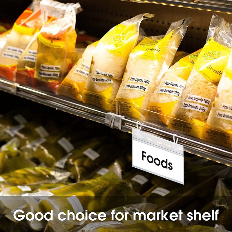 60Pcs Plastic Basket Label Holders,Price Sign Wire Shelf With Clip Lock Closure With 60Pcs Label Paper Insert