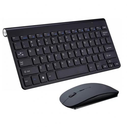 Mini trådlös tangentbord mus set vattentät 2.4g för apple mac pc dator trådlöst tangentbord kontor tyst tyst tangentbord: Svart