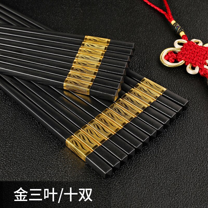 10 Pair Chinese style chopsticks tableware food stick alloy Catering utensils sushi sticks Non-slip Household Kitchen Utensils: 10 pairs.