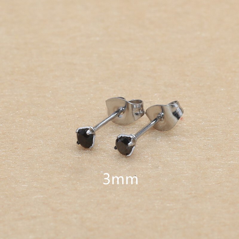 Size 3mm to 8mm 316L Stainless Steel Black Round Zircon Stud Earrings No Fade Allergy Free Brief Jewelry: Light Yellow Gold Color