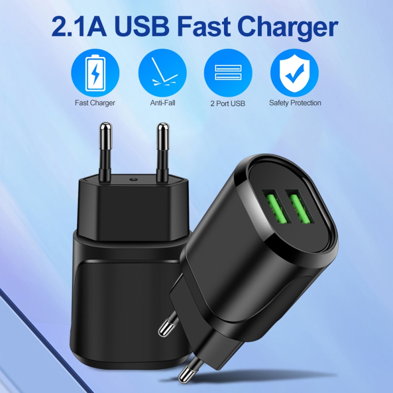 Chargeur USB double prise ue 2,1 a Max, charge murale rapide, Mini adaptateur de voyage pour téléphone portable, pour IPhone