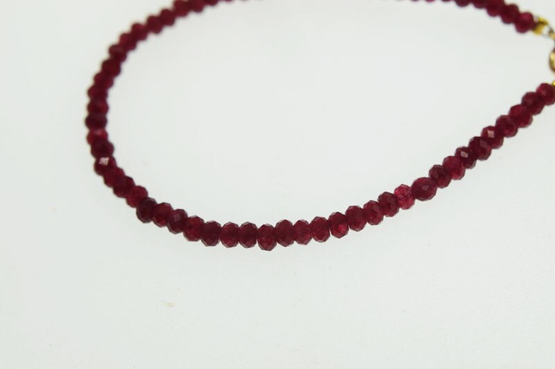 red ruby roundel faceted 3*2mm +14kplated clasp bracelet 19cm