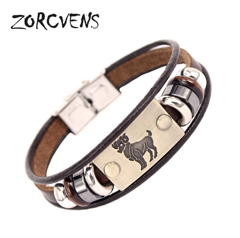 ZORCVENS 2020 di Nuovo Modo di 12 Constellation Segni Bracciali Braccialetti In Acciaio Inox Braccialetto di Cuoio per Gli Uomini: 80623