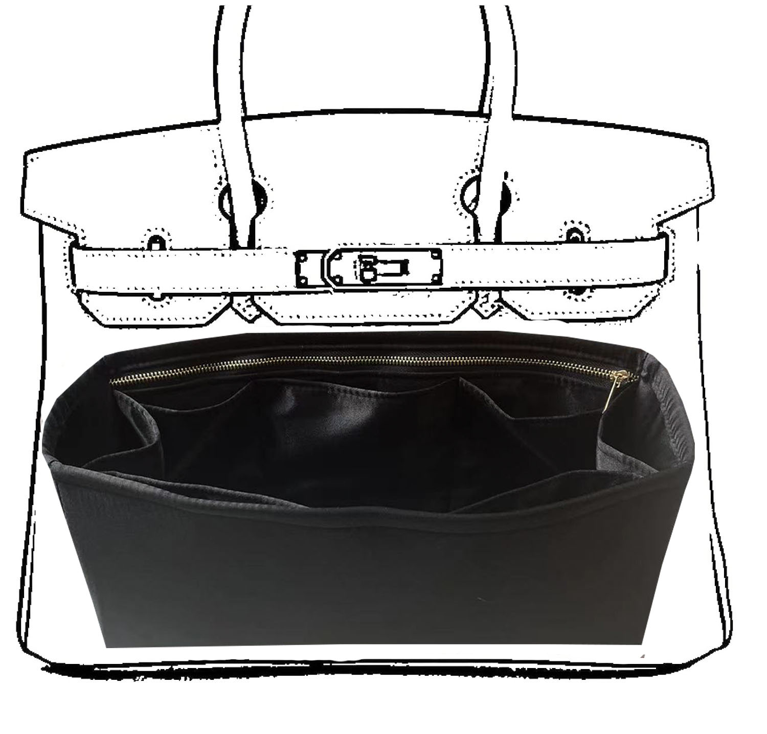 Veskeorganisator silkemyk, silke, luksuriøs håndveske, tote-in-bag-formere, dame - passer til b irkin 25/30/35/40 vesker: M / Svart