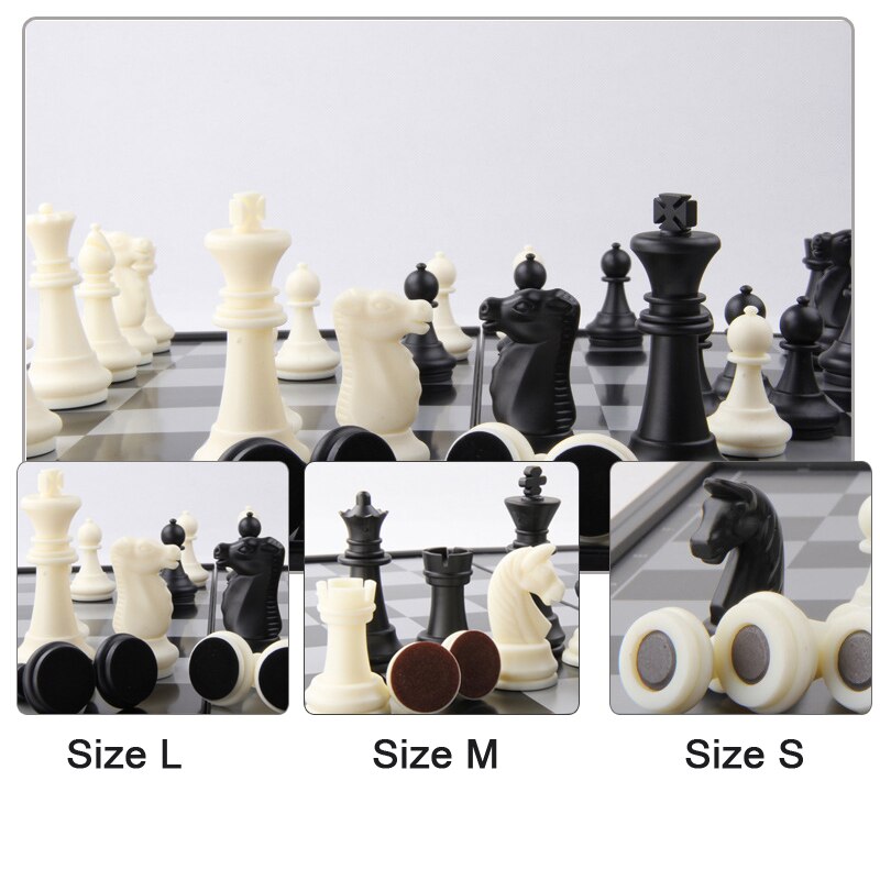 BSTFAMLY plastic chess set, portable international chess, folding chessboard magnetic chess game king height 50/65/81 mm I5