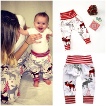 Cute Baby Deer Printed Long Pants Casual Trousers For 0-2Y Baby Boys Girls Christmas Harem Pants PP Leggings