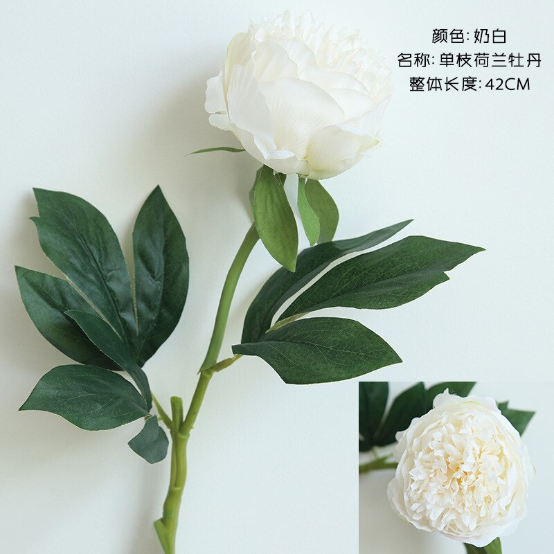 42cm konstgjord pion blomma gren hem trädgård dekoration tillbehör baby shower födelsedagsfest tillbehör flores artificiais: Mjölkvitt