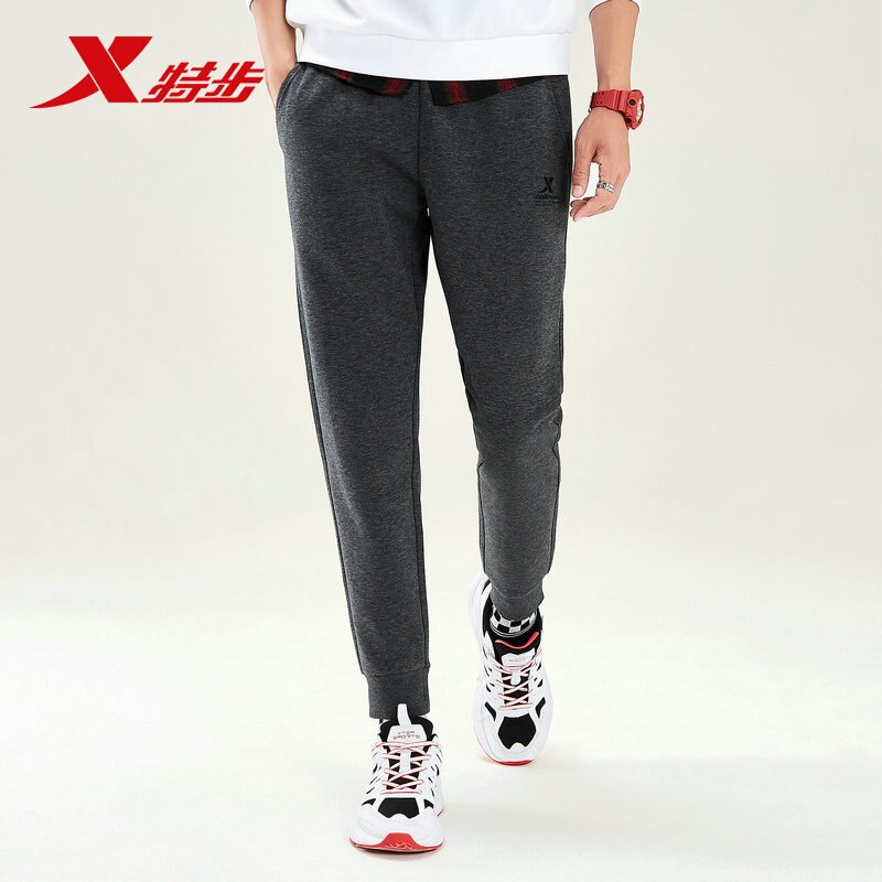 Xtep sport strikkede bukser herre høst slank passe sportsbukser tenåringe elastisk midje fritid joggebukser herre 881429639256: Mørkegrå / Xxxl
