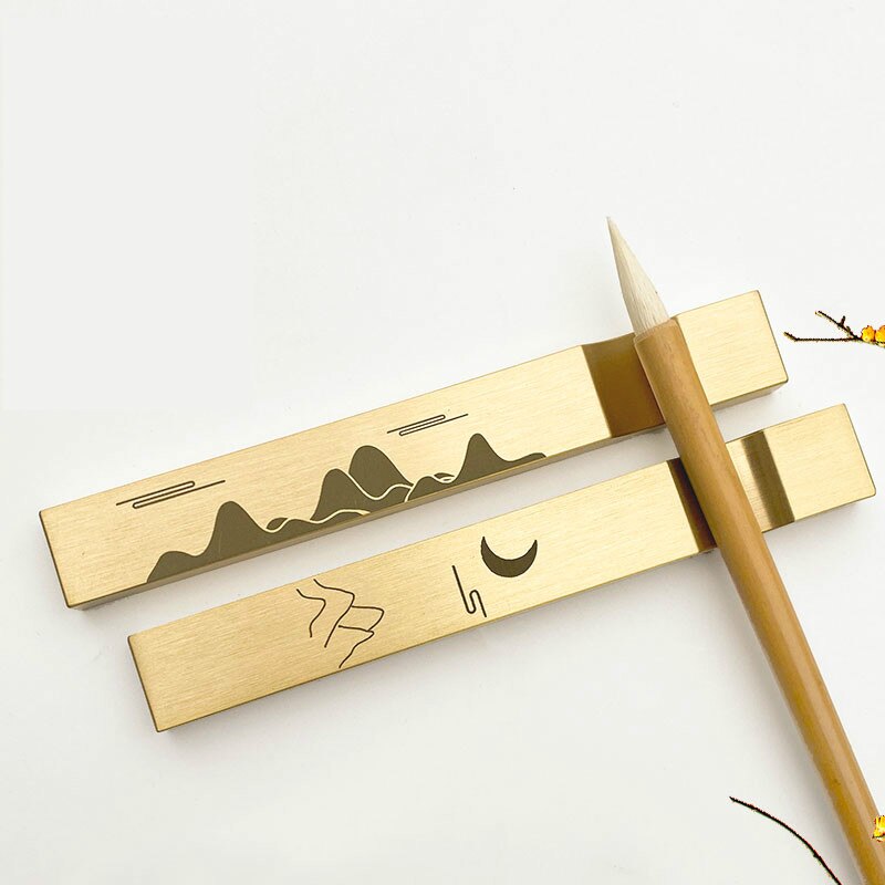 Messing Paperweights Borstel Rest Multifunctionele Chinese Kalligrafie Schilderen Presse-papier Pisapapeles Carving Gegroefde Papier Gewicht