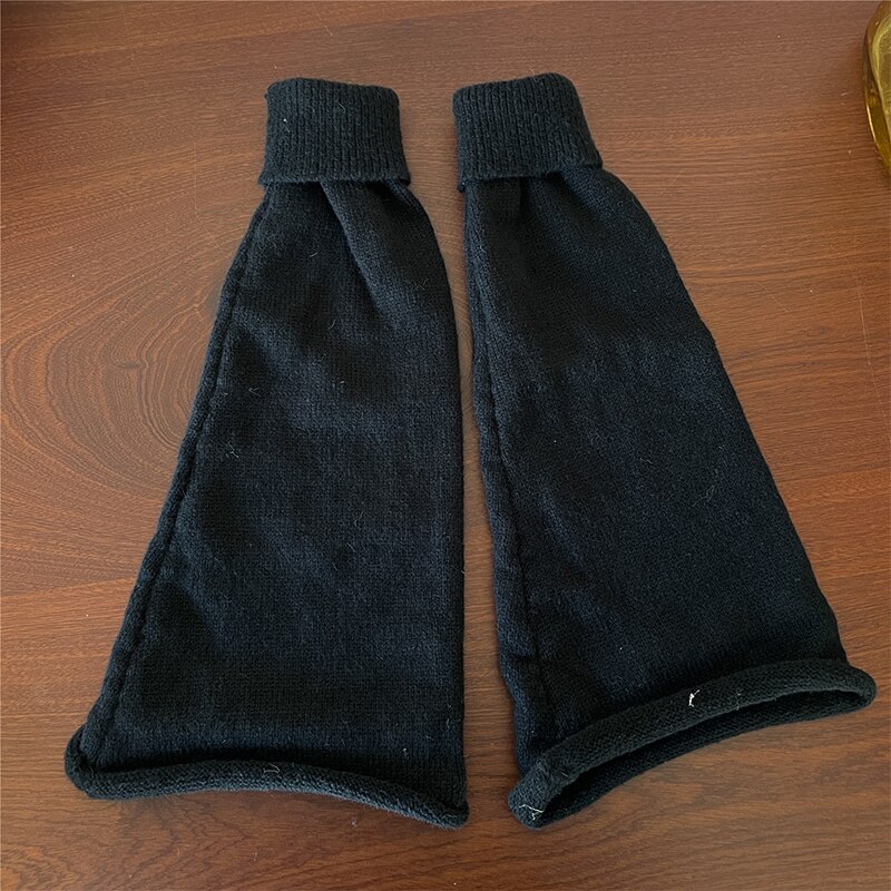 Japan Flared Leg Warmer Women&#39;s Kawaii White Winter Loose Boot Socks Girls Uniform Knitting Cute Knee Warmer Japanese Leg Socks: black