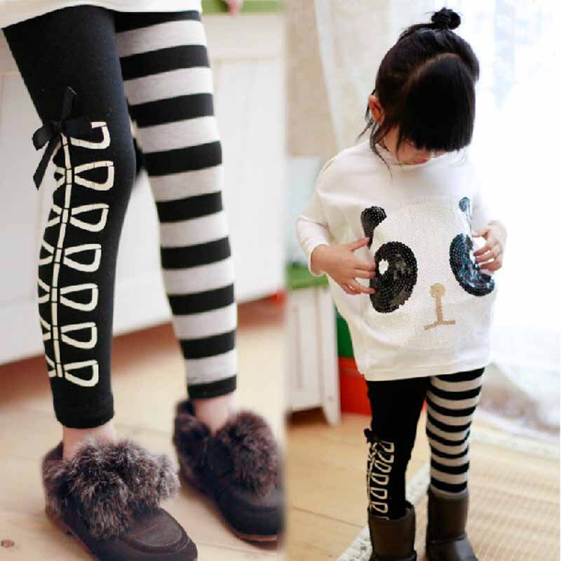 Leggins para niñas de primavera y otoño, pantalones bonitos para niñas, pantalones a rayas blancas y clásicas con lazo para 2 ~ 7 años