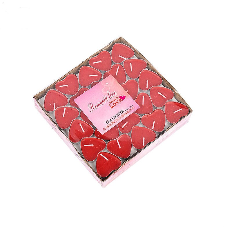 Tanabata – bougies en cire de thé pour anniversaire, 50 pièces, en vrac, coque en aluminium, sans fumée, parfumée en forme de cœur: Red
