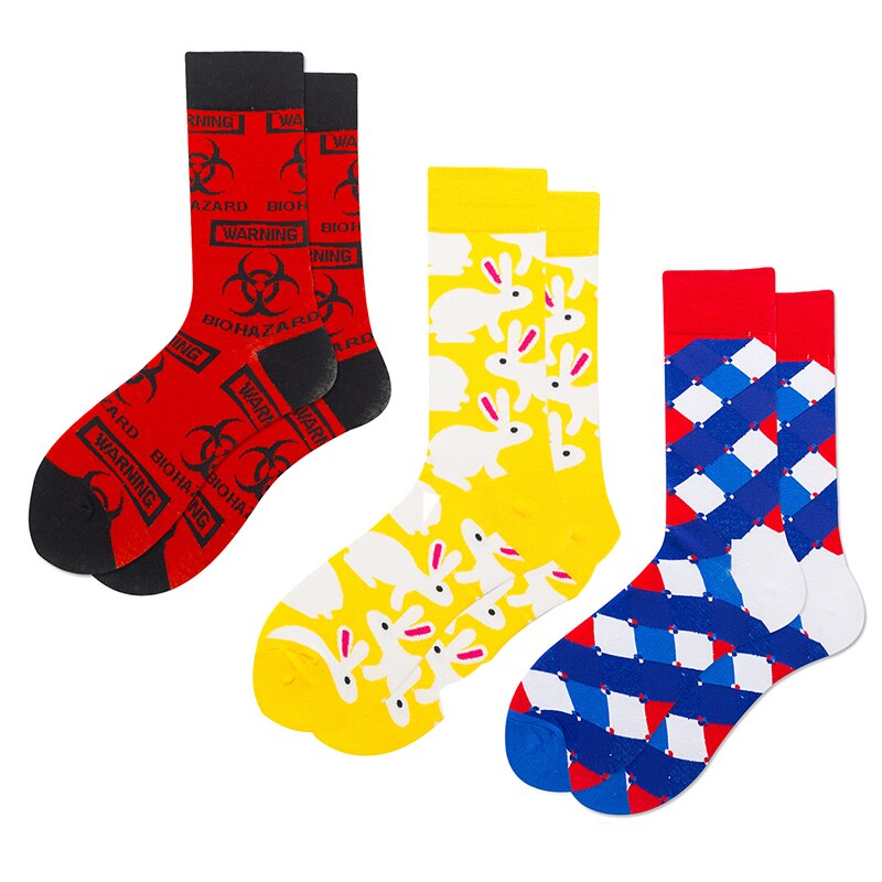 3pairs Funny Socks Personality Cotton Men& Women Sports Socks Beer Mouse Rabbit Shrimp Stamp Animal Food Fruit Cycling Socks: 8