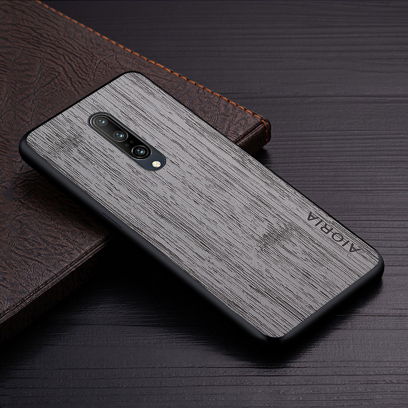 Funda para Oneplus 6 6T 7 7T Pro funda de madera de bambú patrón de cuero funda de teléfono coque de lujo para Oneplus 6 7 6t 7t pro funda capa: ABS / Gris claro
