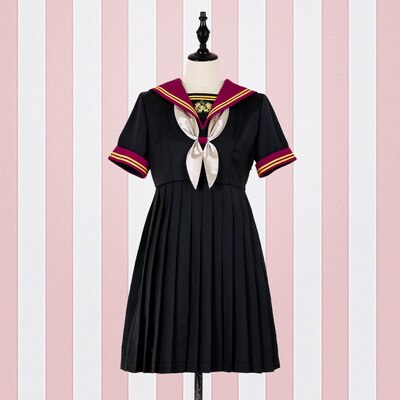Robe lolita mignonne de style collège japonais, uniforme jk, broderie, col marine, robe victorienne, tenue gothique lolita op kawaii pour filles: short sleeve dress / L