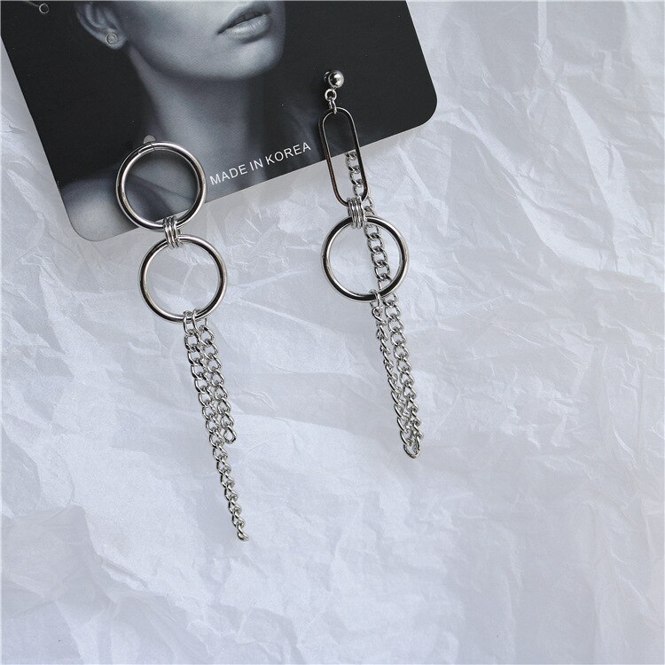 Pop Pin Chain Earrings For Women Geometric Asymmetric Simple Metal Style Retro Round Earrings Charm Ear Jewelry: STYLE 3