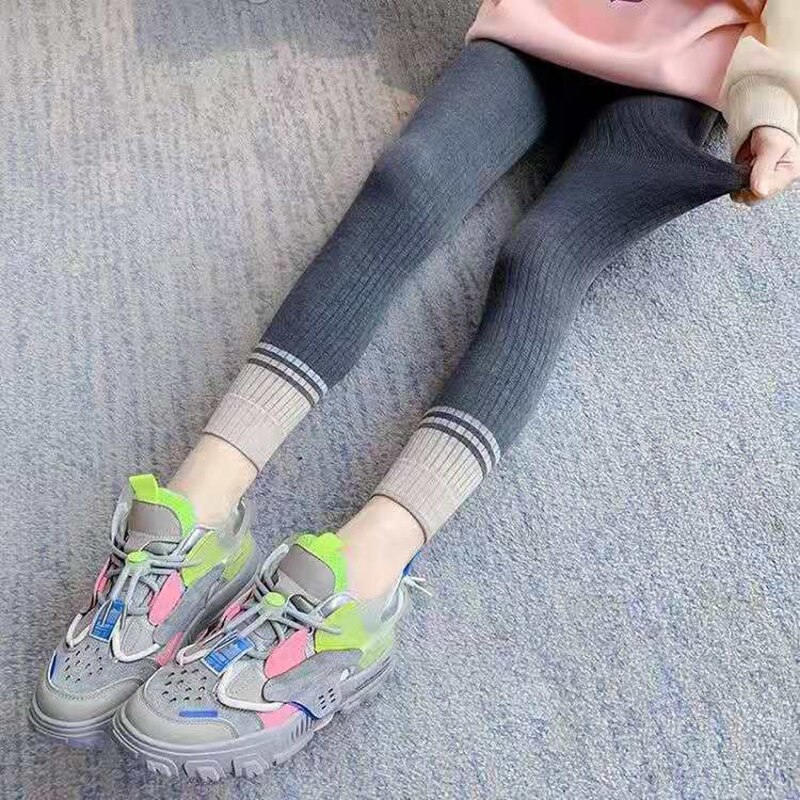 Leggings per bambina per bambini Leggings in cotone pantaloni Leggings elastici a righe per bambini collant abiti da ragazza primavera autunno: GRAY / S(height 90-110cm)