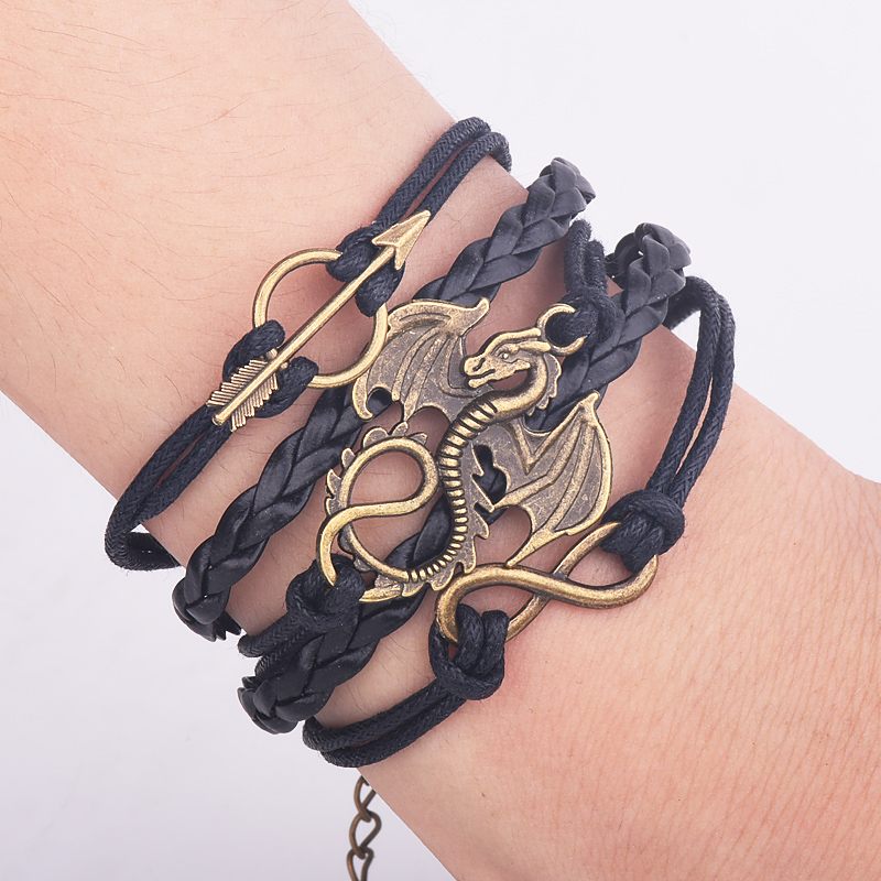 Mannen Lederen Armband Vintage Punk Antieke Zilveren Draak Armbanden Charm voor Vrouwen: 3