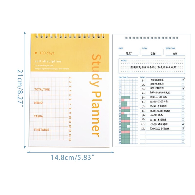 100 Days Study Planner A5 Spiral Schedule Planner To-do-list Vertically Flipping 50 Sheets Tearable Ideal for student