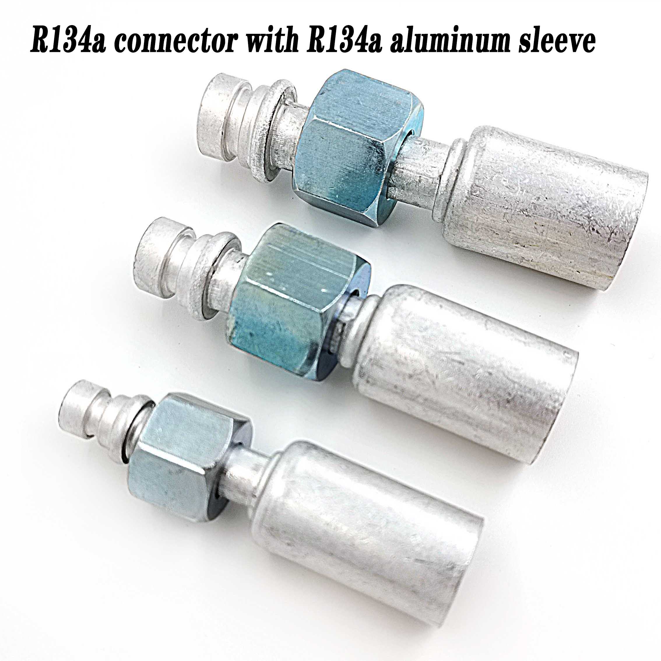 (6 stk. (lige) aluminiumsarmaturer til klimaanlæg, slangeforbindelser  r134a 3/8,1/2,5/8 med  r134a bøsning af aluminium