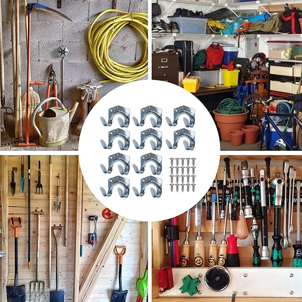 5/10 stks Hanger Sets Gereedschap Opslag Haken Muurbevestiging Metalen Dubbele Haken Garage Schuur Opknoping Organisator Tuinbeugel