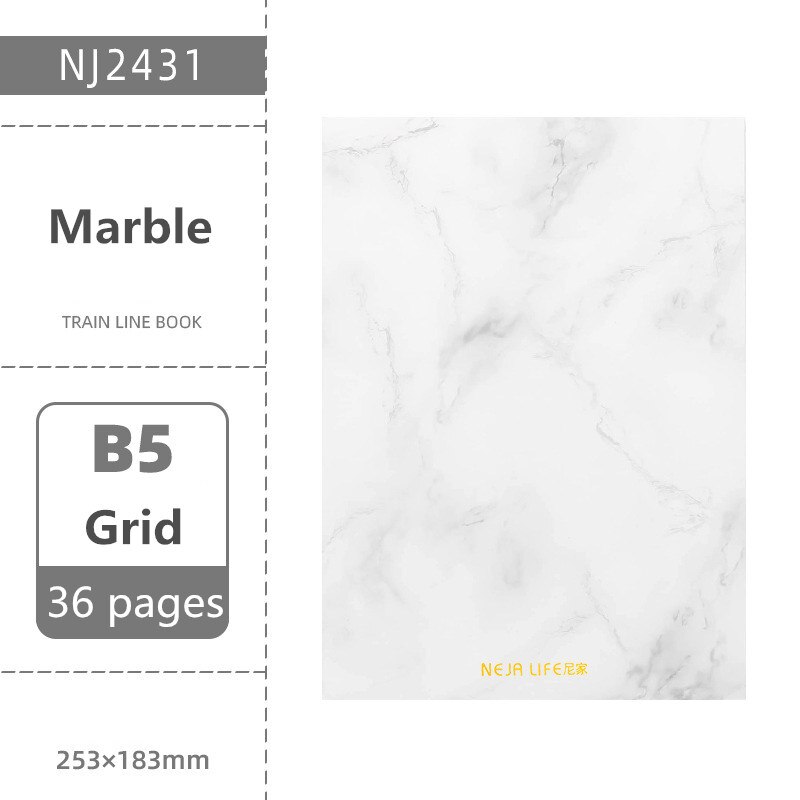A5 Marble Soft Planner Notebook A5 B5 Grid Line Blank School Notepad Journal Kawaii Time Daily Plan Schedule Book Stationery: B5 Grid