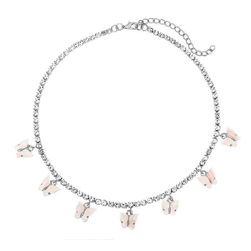 Caraquet-Colgante de mariposa de Metal ostentoso para mujer, Gargantilla de cadena de tenis con diamantes de imitación, joyería llamativa de , 7 Uds.: 035403W