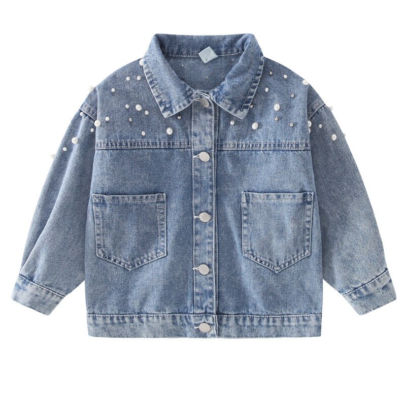 Giacche di jeans per bambini per adolescenti ragazze nuova primavera autunno moda capispalla abbigliamento per bambini giacca di cotone con perla per adolescenti: 11
